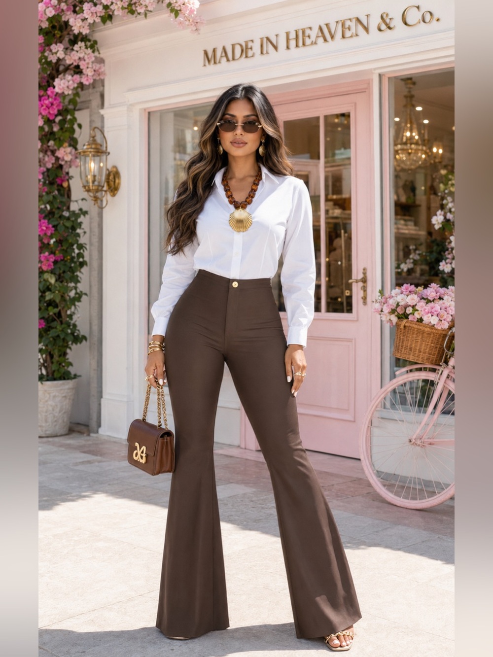 COLOMBIAN High-Waist Chocolate Brown Sculpting Ponte Pants